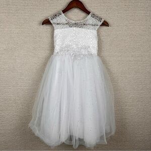 Pink Butterfly Girls Gown 10 White Tulle Sparkle Zip Tie‎ Back Lace Party Event